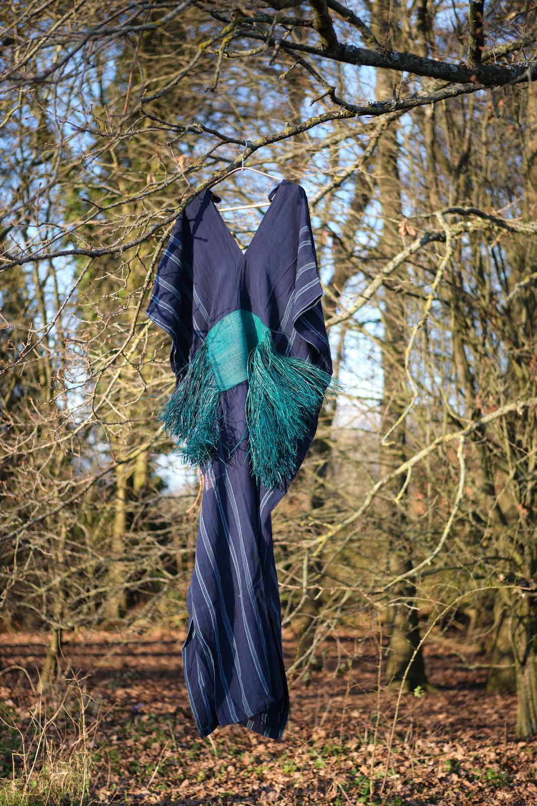 Blue Green Raffia Kaftan