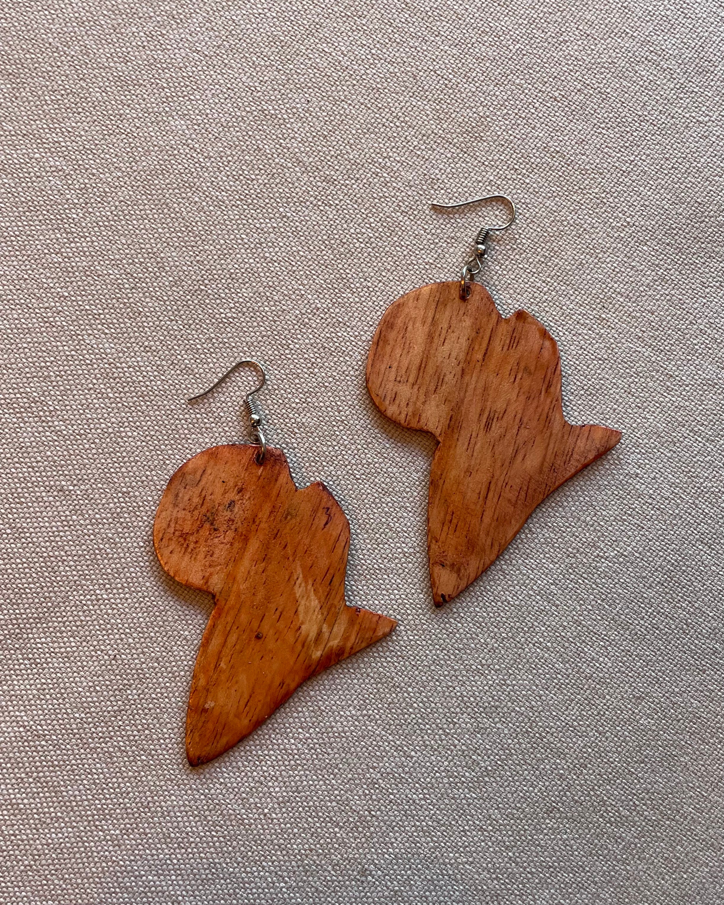 Wooden Africa Map Earrings