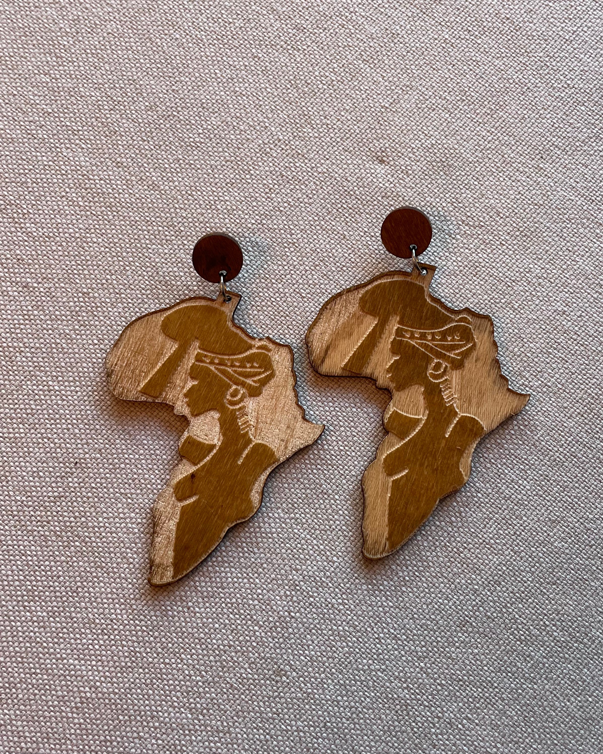 Wooden Africa Map Earrings