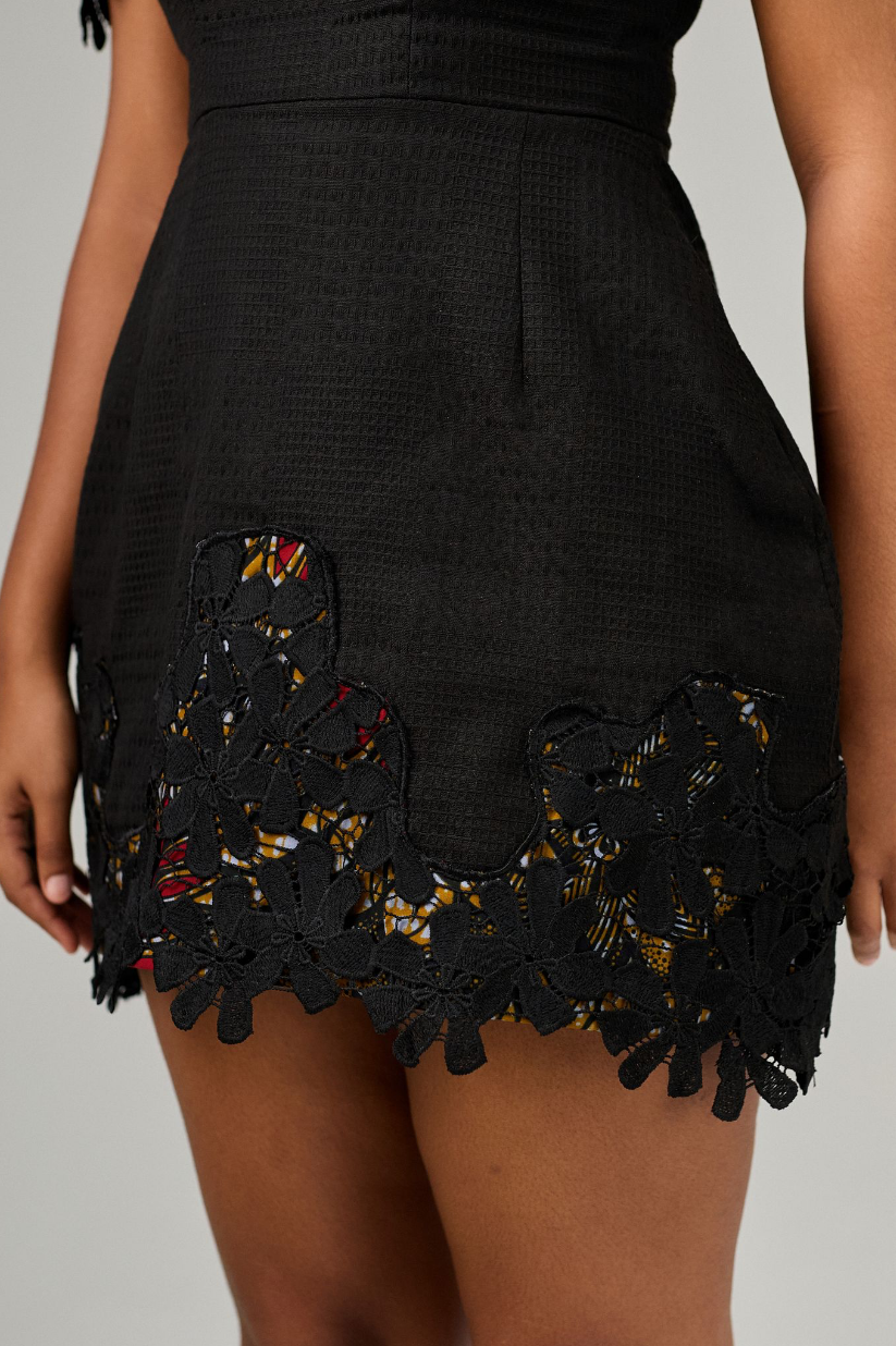 Black Mini Scallop Dress