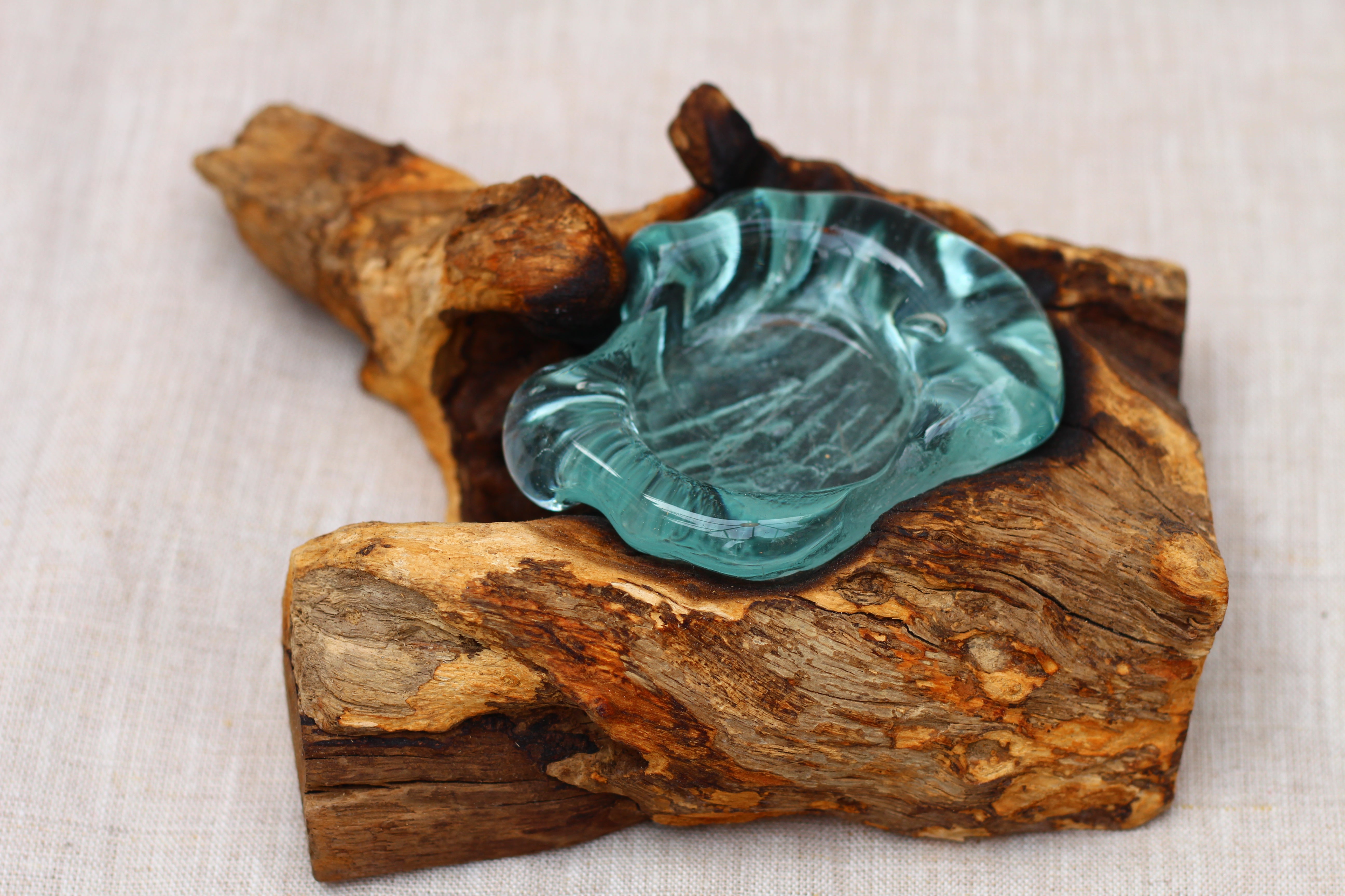 Molten Glass Candle Holder On Wood